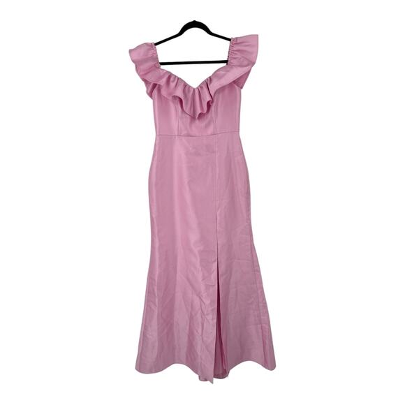 Alfred Sung dress D836 Off the Shoulder Ruffle Satin Trumpet Gown pink size 6 - Picture 2 of 7